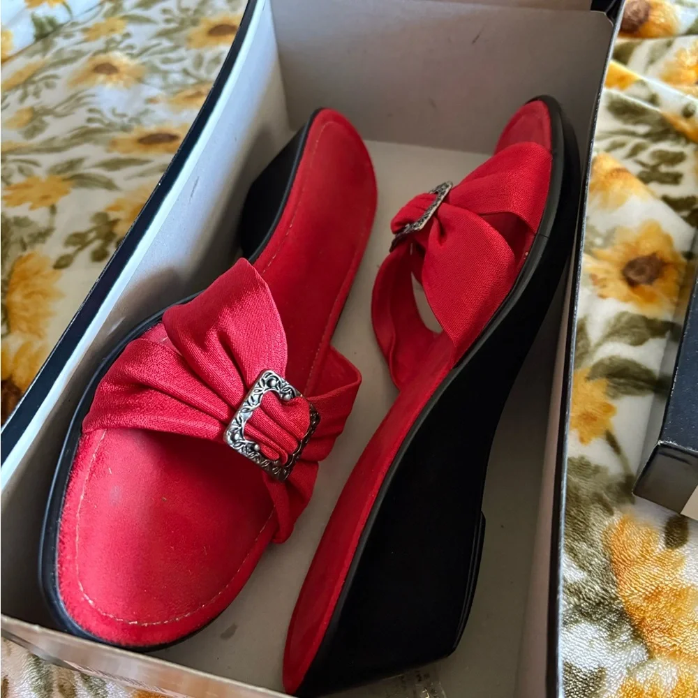 Kim Rogers Red “Joyce” Slide wedge.